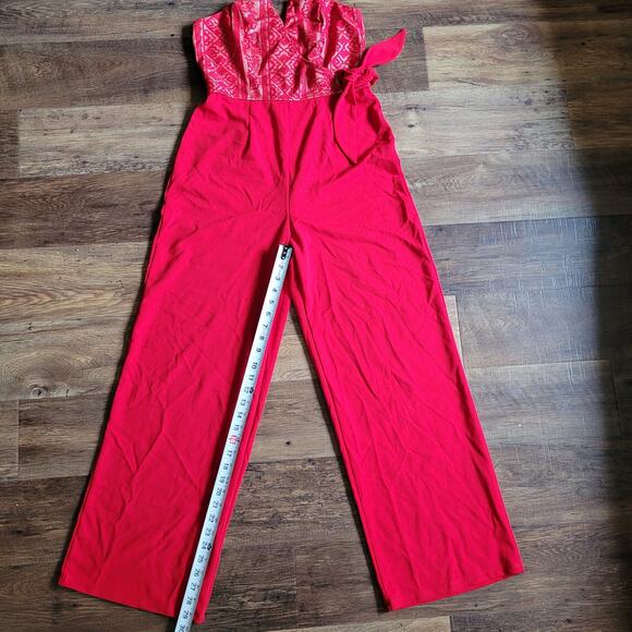 Francesca's Red Strapless Wide-Leg Jumpsuit NWT Women's Size Medium - Picture 6 of 15